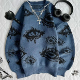 Threebooy Gothic Punk Oversized Eye Pattern Sweaters for Men and Women Autumn and Winter Thickened Sweatshirts Knitted Sweater Streetwear